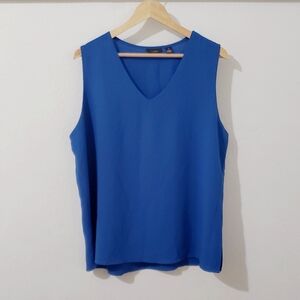 Halogen Lightweight Crepe V Neck Blue Tank Blouse Size XL